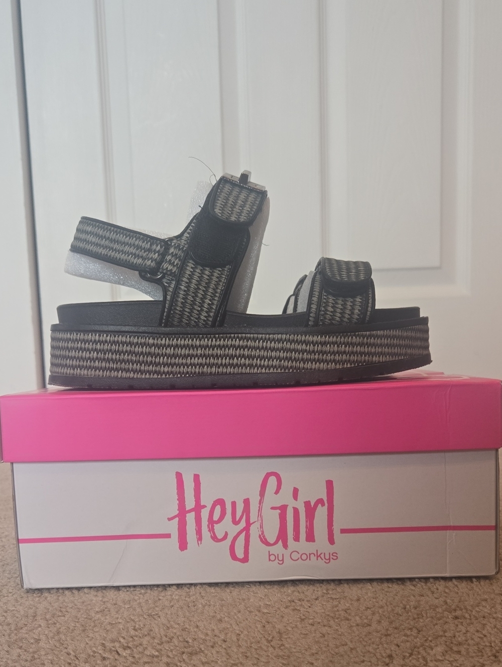 HeyGirl by Corkys Black Woven Platform Sandals